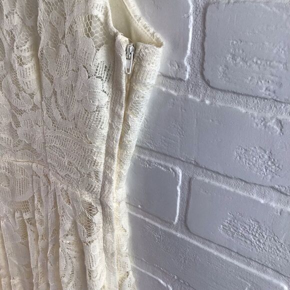  H & M ecru white lace dress empire waist spaghetti straps side zipper size 6 - Picture 3 of 8